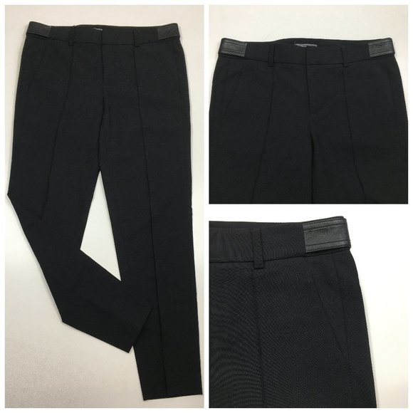 NWT VINCE Black Wool Blend Leather Belt Waist Insert Dress Pant